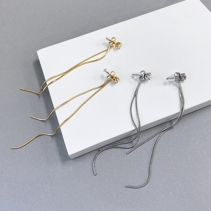 ジルコニア２連チェーン2WAYステンレスピアス サージカルステンレスシルバーゴー… | FACION | 詳細画像3 