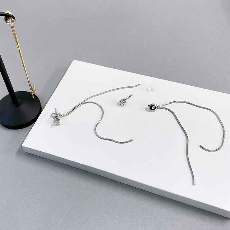 ジルコニア２連チェーン2WAYステンレスピアス サージカルステンレスシルバーゴー… | FACION | 詳細画像4 