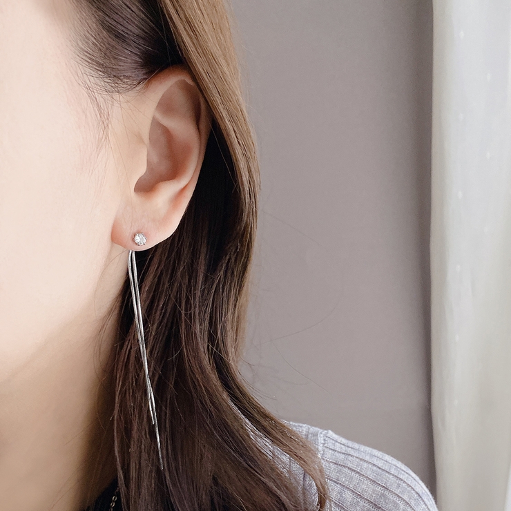 ジルコニア２連チェーン2WAYステンレスピアス サージカルステンレスシルバーゴー… | FACION | 詳細画像5 