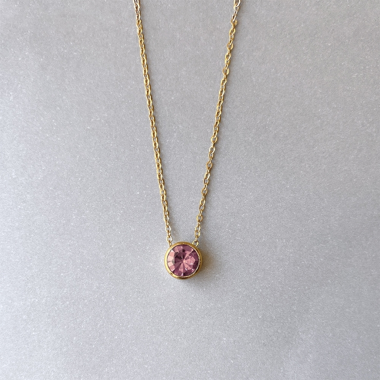 ピンク＊ゴールド | ラウンドストーンステンレスネックレス サージカルステンレス ペンダント | FACION