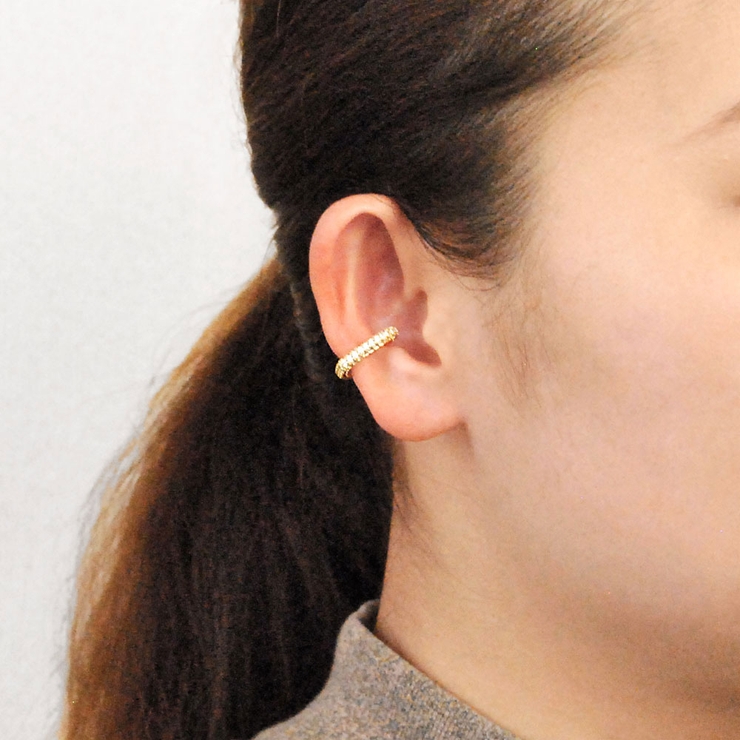 片耳用 パヴェハート型イヤーカフ 軟骨ピアスシルバーゴールド | FACION | 詳細画像4 