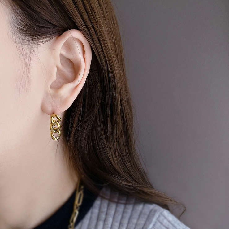 ステンレスメタルチェーンピアス シルバーゴールドサージカルステンレス | FACION | 詳細画像9 