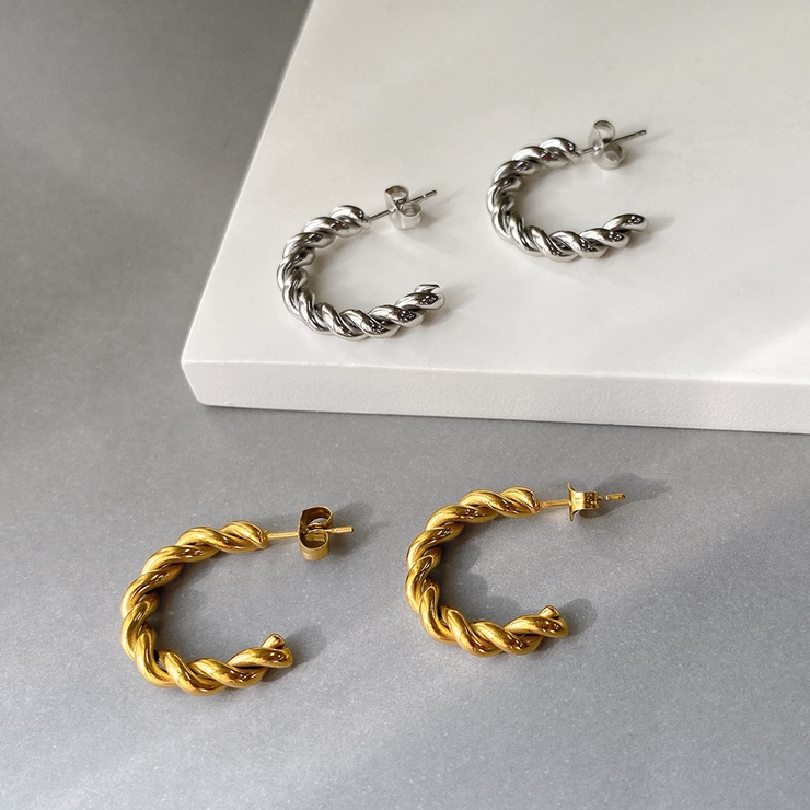 C型ツイストフープステンレスピアス シルバーゴールドサージカルステンレス | FACION | 詳細画像2