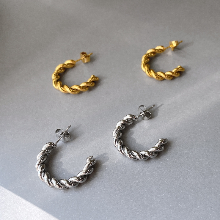 C型ツイストフープステンレスピアス シルバーゴールドサージカルステンレス | FACION | 詳細画像3