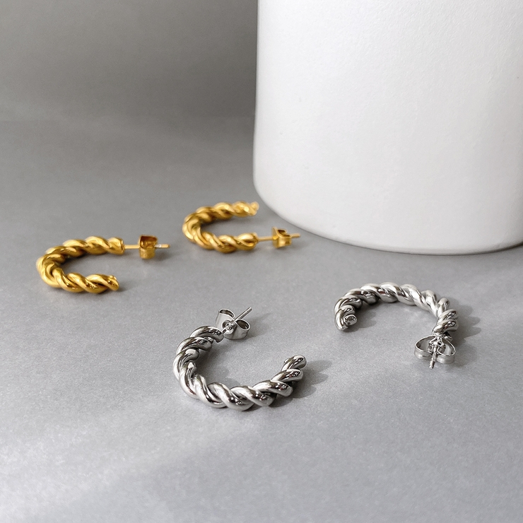 C型ツイストフープステンレスピアス シルバーゴールドサージカルステンレス | FACION | 詳細画像4