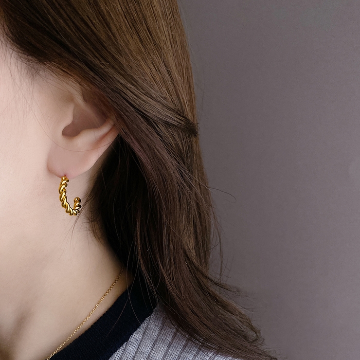 C型ツイストフープステンレスピアス シルバーゴールドサージカルステンレス | FACION | 詳細画像9