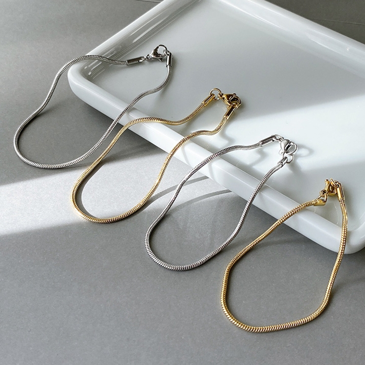 スネークチェーンステンレスブレスレット サージカルステンレス メタルシルバーゴー… | FACION | 詳細画像5 