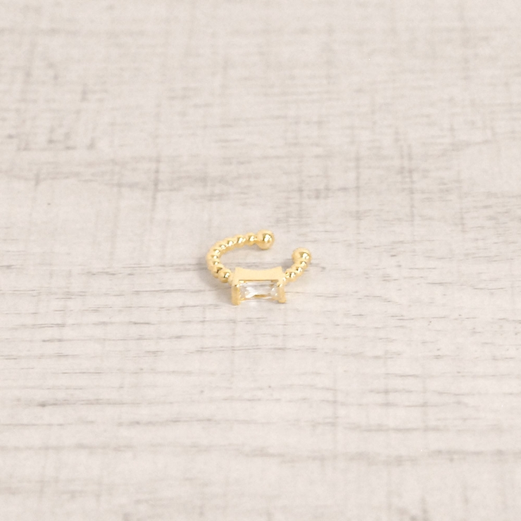 クリア | 片耳用 スクエアストーンイヤーカフ 軟骨ピアスシルバーゴールド | FACION