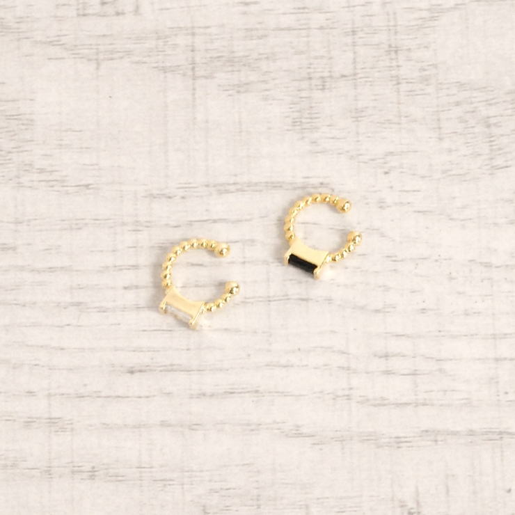 片耳用 スクエアストーンイヤーカフ 軟骨ピアスシルバーゴールド | FACION | 詳細画像2 