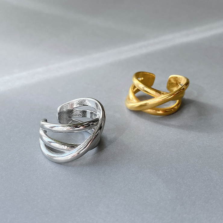 ボリュームクロスラインステンレスメタルリング 金属アレルギー つけっぱなし | FACION | 詳細画像1