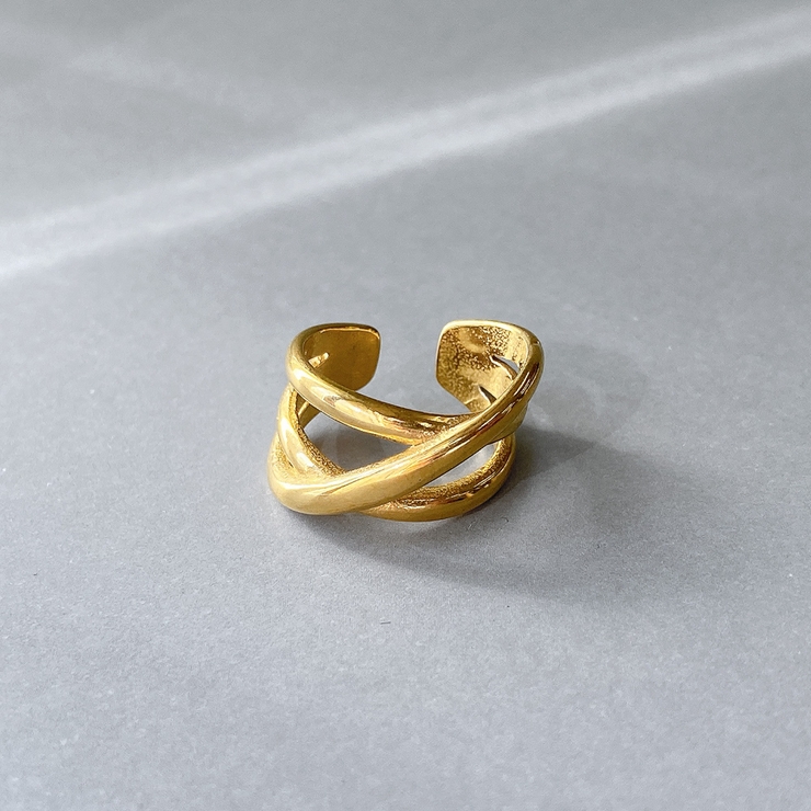 ボリュームクロスラインステンレスメタルリング 金属アレルギー つけっぱなし | FACION | 詳細画像3