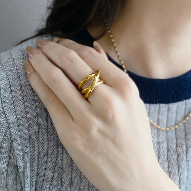 ボリュームクロスラインステンレスメタルリング 金属アレルギー つけっぱなし | FACION | 詳細画像10