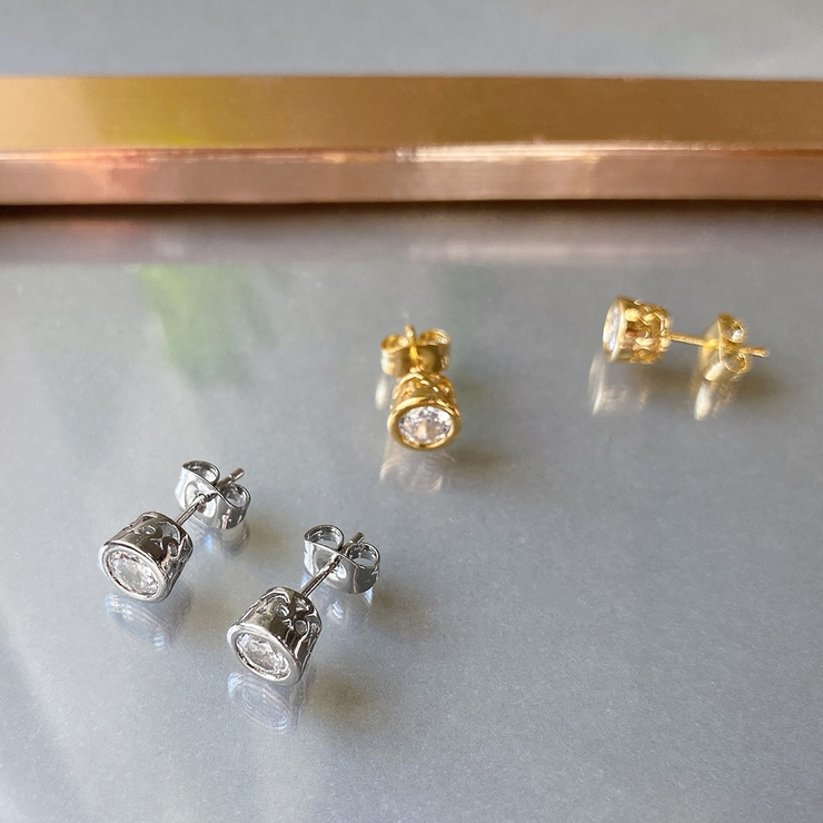 CZステンレス透かし枠スタッドピアス | FACION | 詳細画像2