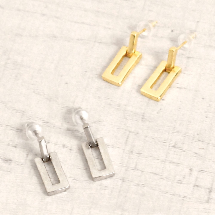 オープンスクエアメタルピアス シルバーゴールドプレートプチプラ | FACION | 詳細画像1 