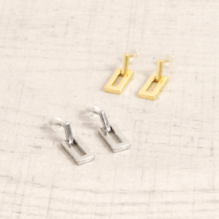 オープンスクエアメタルピアス シルバーゴールドプレートプチプラ | FACION | 詳細画像2 