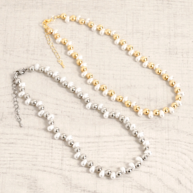 メタル＆パールMIXショートネックレス レディース入学式卒業式結婚式 | FACION | 詳細画像1 