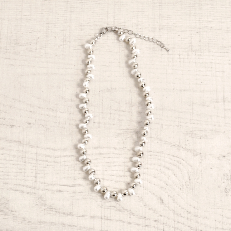 シルバー | メタル＆パールMIXショートネックレス レディース入学式卒業式結婚式 | FACION