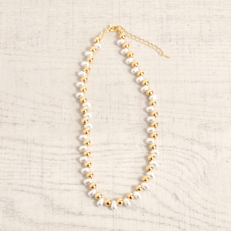 ゴールド | メタル＆パールMIXショートネックレス レディース入学式卒業式結婚式 | FACION