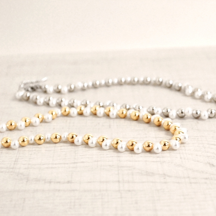 メタル＆パールMIXショートネックレス レディース入学式卒業式結婚式 | FACION | 詳細画像2 