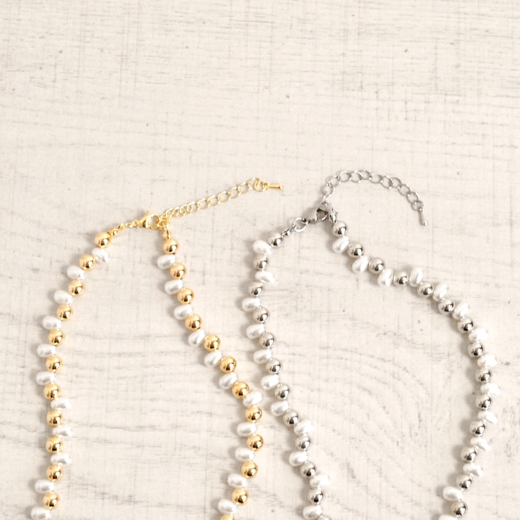 メタル＆パールMIXショートネックレス レディース入学式卒業式結婚式 | FACION | 詳細画像3 
