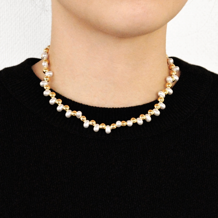 メタル＆パールMIXショートネックレス レディース入学式卒業式結婚式 | FACION | 詳細画像5 