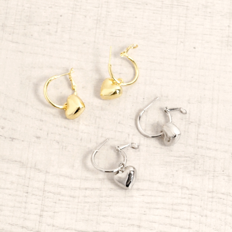 プランプメタルハートフープピアス  シルバーゴールドレディース | FACION | 詳細画像3 