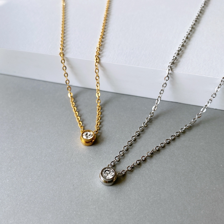 一粒ラウンドストーンステンレスネックレス レディース サージカルステンレス316… | FACION | 詳細画像1 