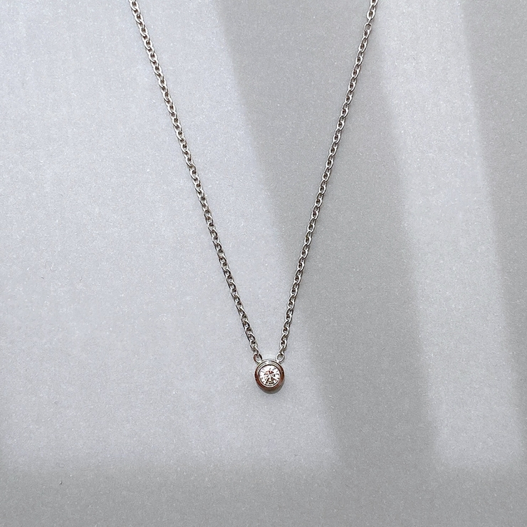 シルバー | 一粒ラウンドストーンステンレスネックレス レディース サージカルステンレス316… | FACION