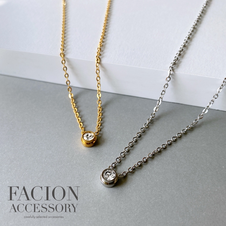 一粒ラウンドストーンステンレスネックレス 金属アレルギー ステンレス | FACION | 詳細画像2 