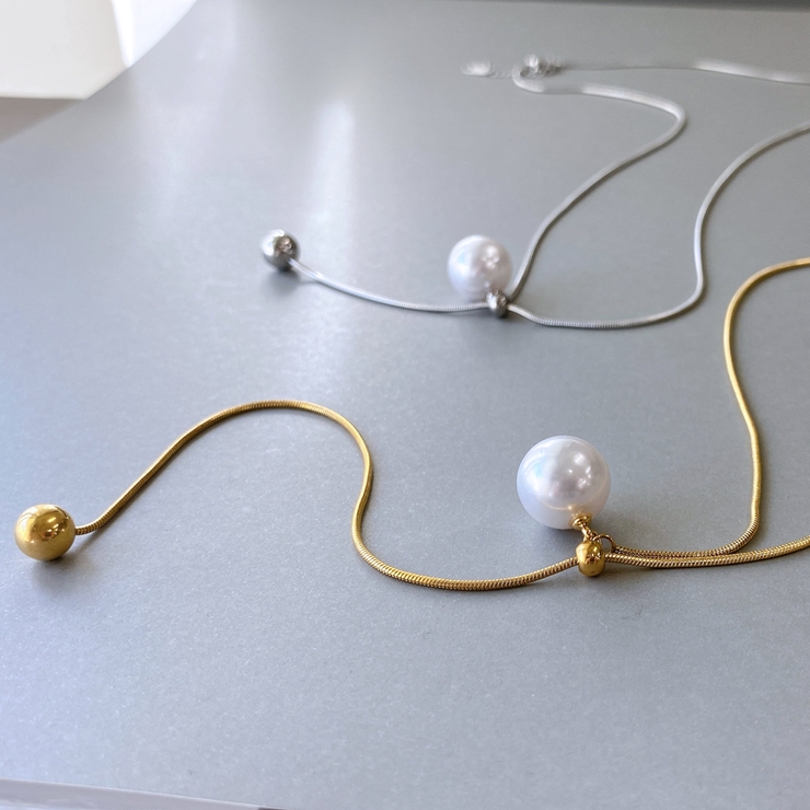 パール付Y字ステンレスロングネックレス サージカルステンレス316Lラリエット | FACION | 詳細画像2