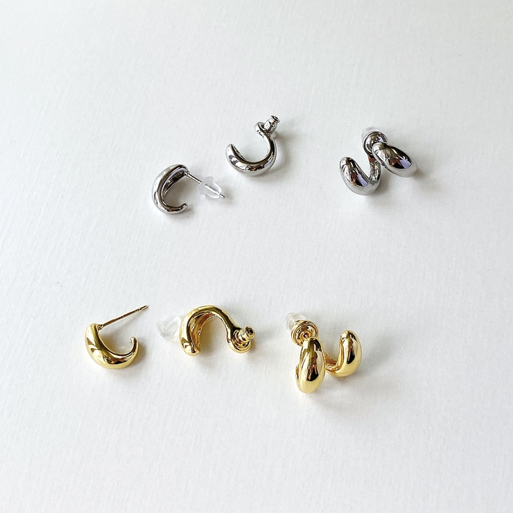 2WAYプランプダブルメタルフープピアス   シルバーゴールド レディース | FACION | 詳細画像4 