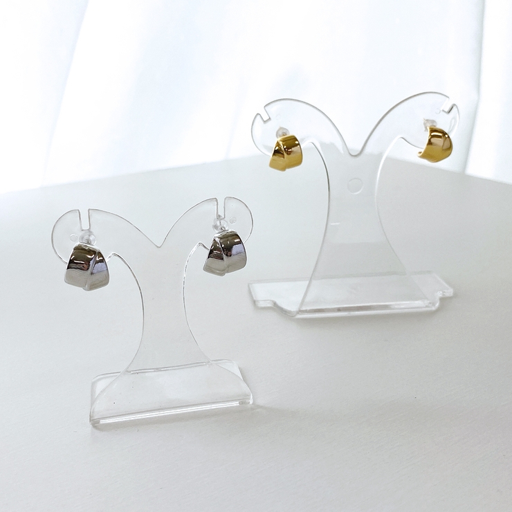 幅広ロールメタルフープピアス 変形シルバーゴールド レディース | FACION | 詳細画像3 