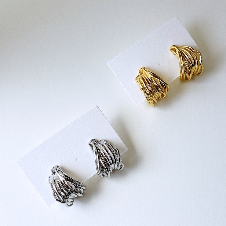 大振りレイヤードラインフープピアス 幅広シルバーゴールド大きめレディース | FACION | 詳細画像2 