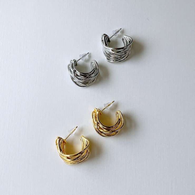 大振りレイヤードラインフープピアス 幅広シルバーゴールド大きめレディース | FACION | 詳細画像3 