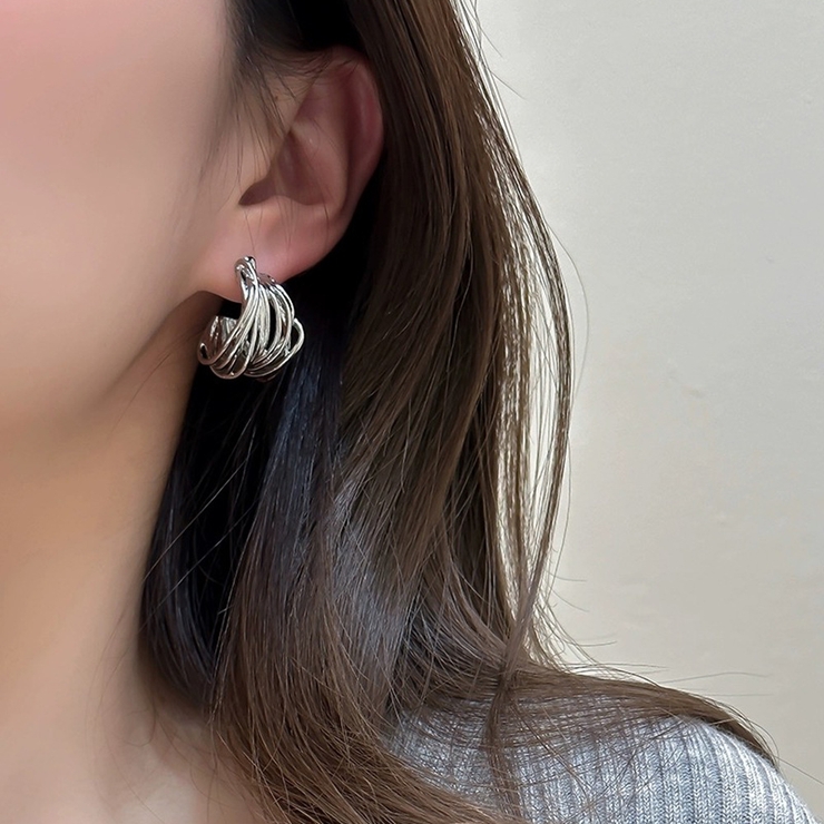 大振りレイヤードラインフープピアス 幅広シルバーゴールド大きめレディース | FACION | 詳細画像5 