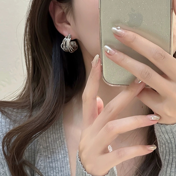 大振りレイヤードラインフープピアス 幅広シルバーゴールド大きめレディース | FACION | 詳細画像7 