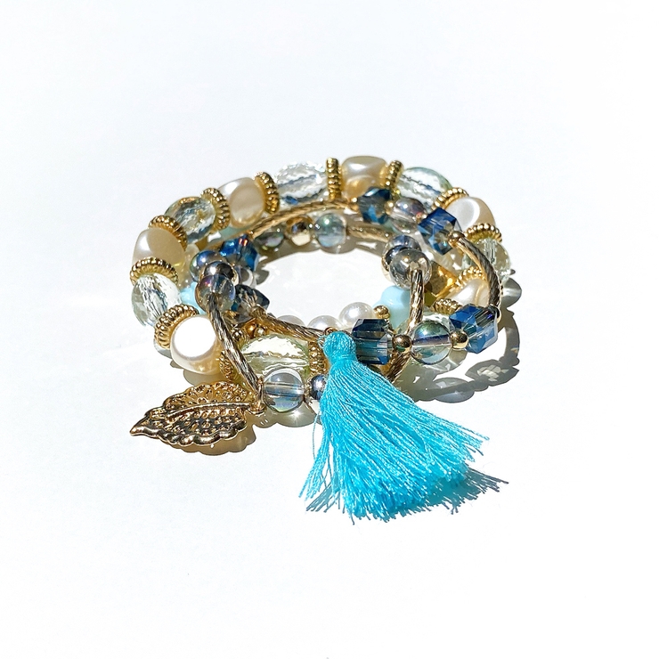 ターコイズブルー | ボヘミアンビーズブレスレット4本セット 夏 アジアン | FACION