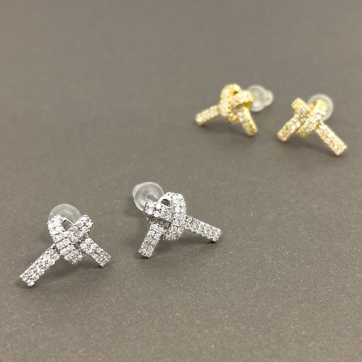 ジルコニアストーン付リボンピアス  レディースノット結び | FACION | 詳細画像1 