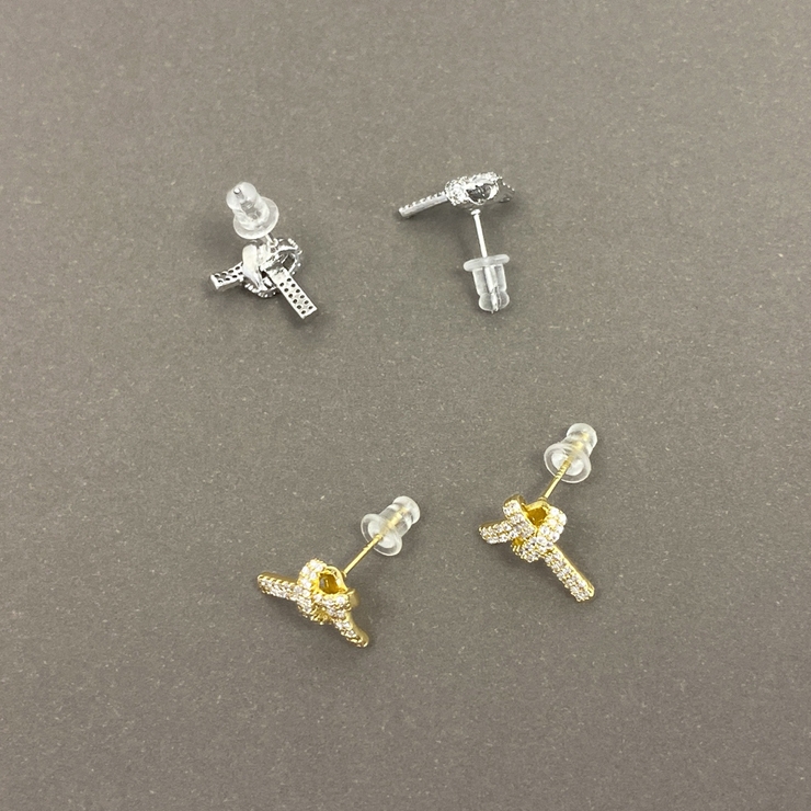 ジルコニアストーン付リボンピアス  レディースノット結び | FACION | 詳細画像3 