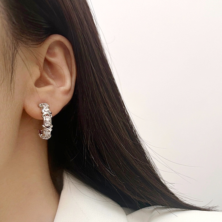 ジルコニアストーンC型フープピアス レディースシルバーゴールド | FACION | 詳細画像5 