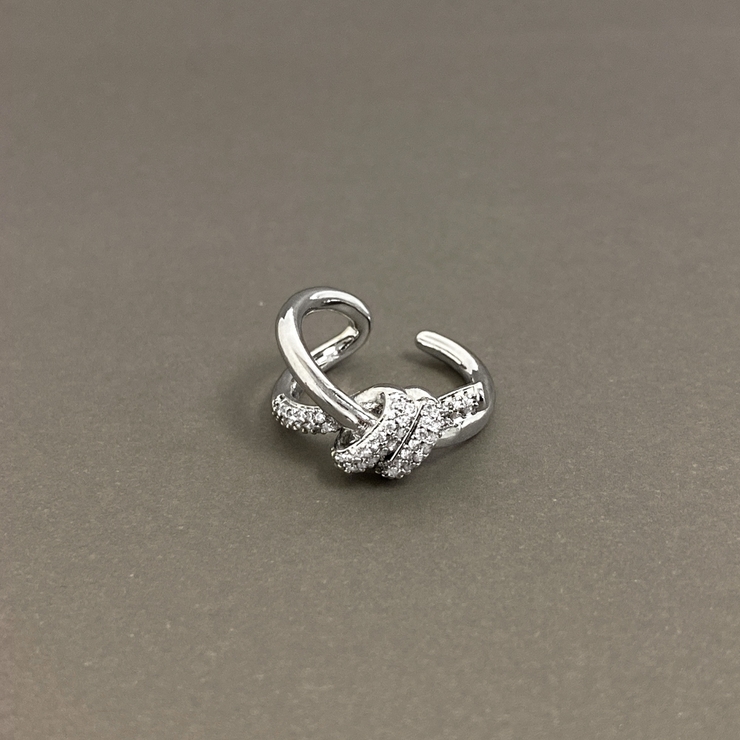 シルバー | ストーン付ノットリボンパヴェリング 指輪 結び レディース ジルコニア | FACION