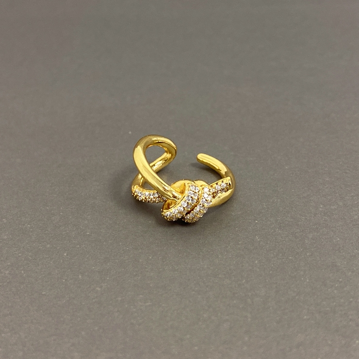 ゴールド | ストーン付ノットリボンパヴェリング 指輪 結び レディース ジルコニア | FACION