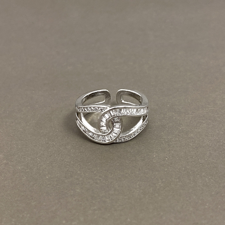 シルバー | ストーン付C型クロスリング 指輪 ジルコニア レディース ノット | FACION