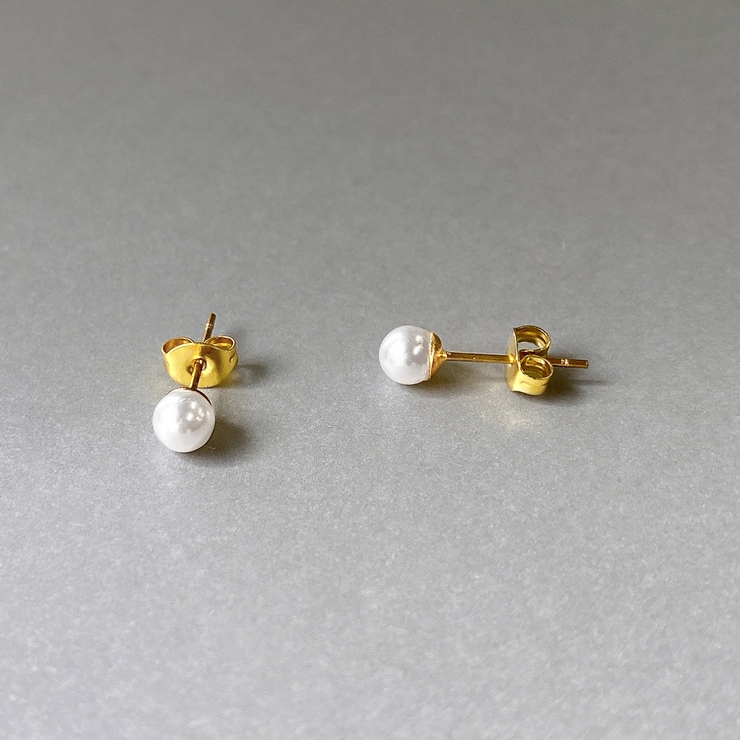 ゴールド | 一粒パールステンレススタッドピアス 真珠 両耳 | FACION