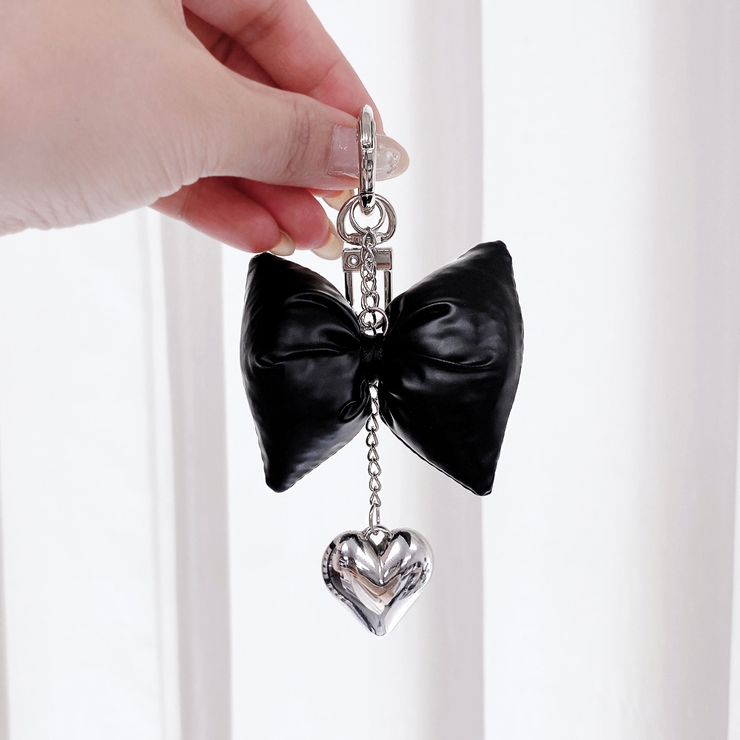 Bタイプ（ブラック×ハート） | リボンクッションハートチェーンキーリング バッグチャーム キーホルダー | FACION