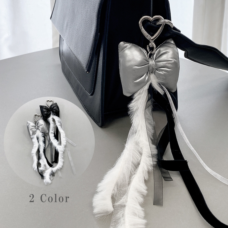 リボンクッション&ファーキーリング バッグチャーム キーホルダー ハンドメイド | FACION | 詳細画像1 