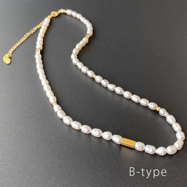 Bタイプ | 淡水パールデザインステンレスネックレス レディース サージカルステンレス | FACION