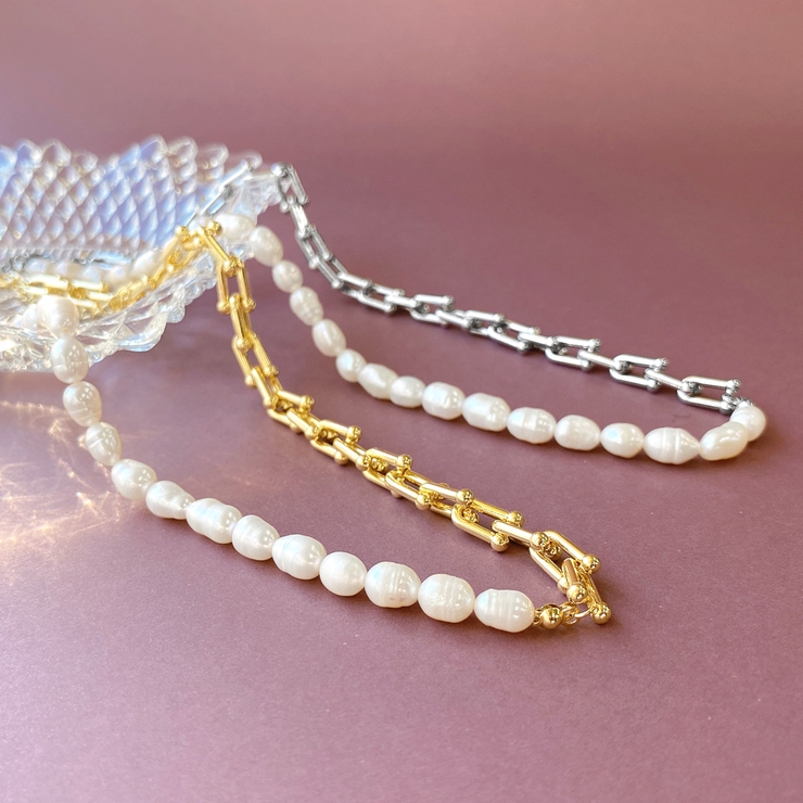 淡水パール＆デザインチェーンネックレス レディース 女性 | FACION | 詳細画像1 