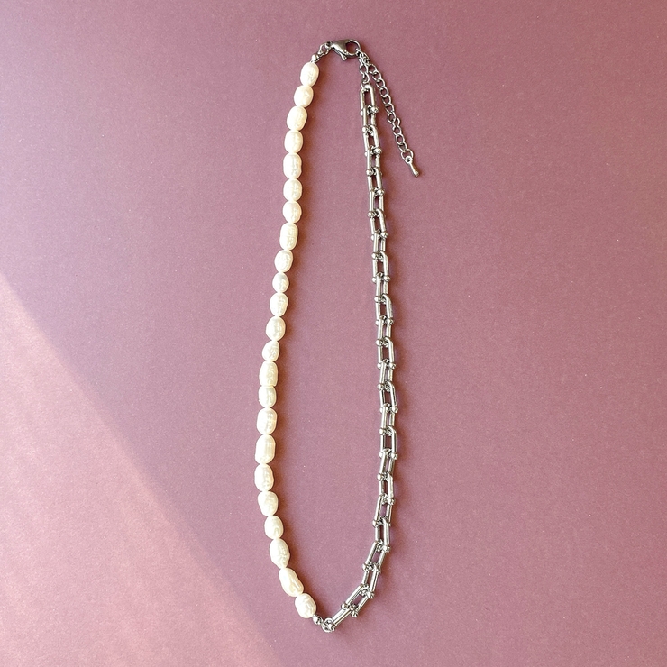 シルバー | 淡水パール＆デザインチェーンネックレス レディース 女性 | FACION