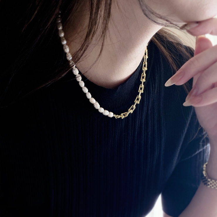 淡水パール＆デザインチェーンネックレス レディース 女性 | FACION | 詳細画像5 
